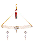 Jewels Nest Gold-Tone Pearl Choker Necklace With Stone Pendant And Earrings | Grocsy