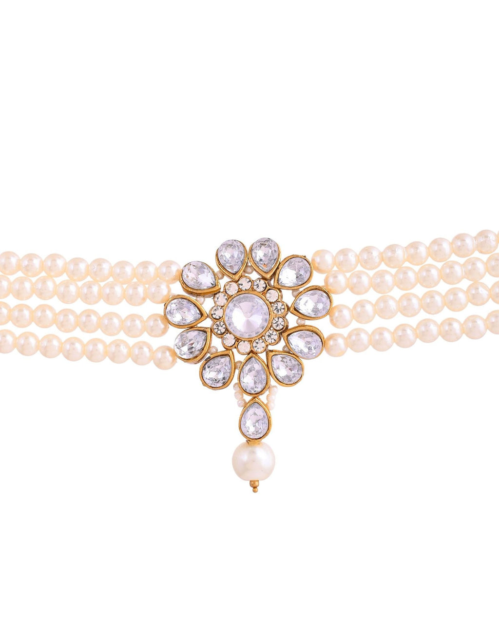 Jewels Nest Gold-Tone Pearl Choker Necklace With Stone Pendant And Earrings | Grocsy