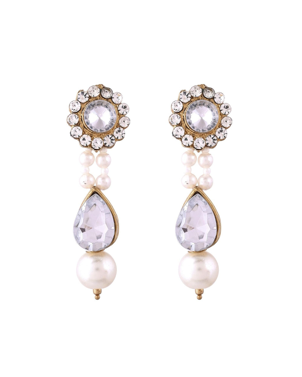Jewels Nest Gold-Tone Pearl Choker Necklace With Stone Pendant And Earrings | Grocsy
