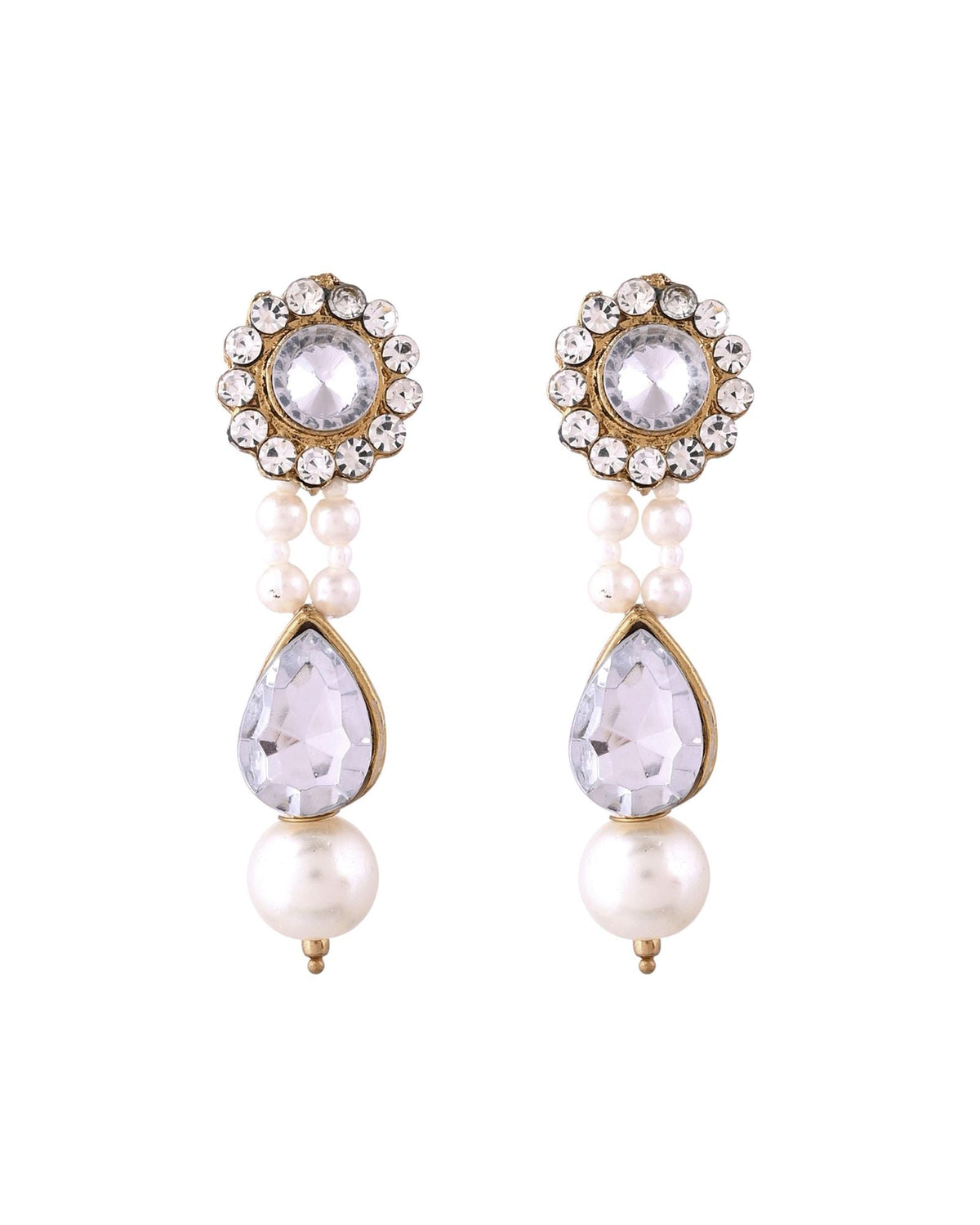 Jewels Nest Gold-Tone Pearl Choker Necklace With Stone Pendant And Earrings | Grocsy