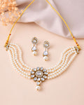 Jewels Nest Gold-Tone Pearl Choker Necklace With Stone Pendant And Earrings | Grocsy