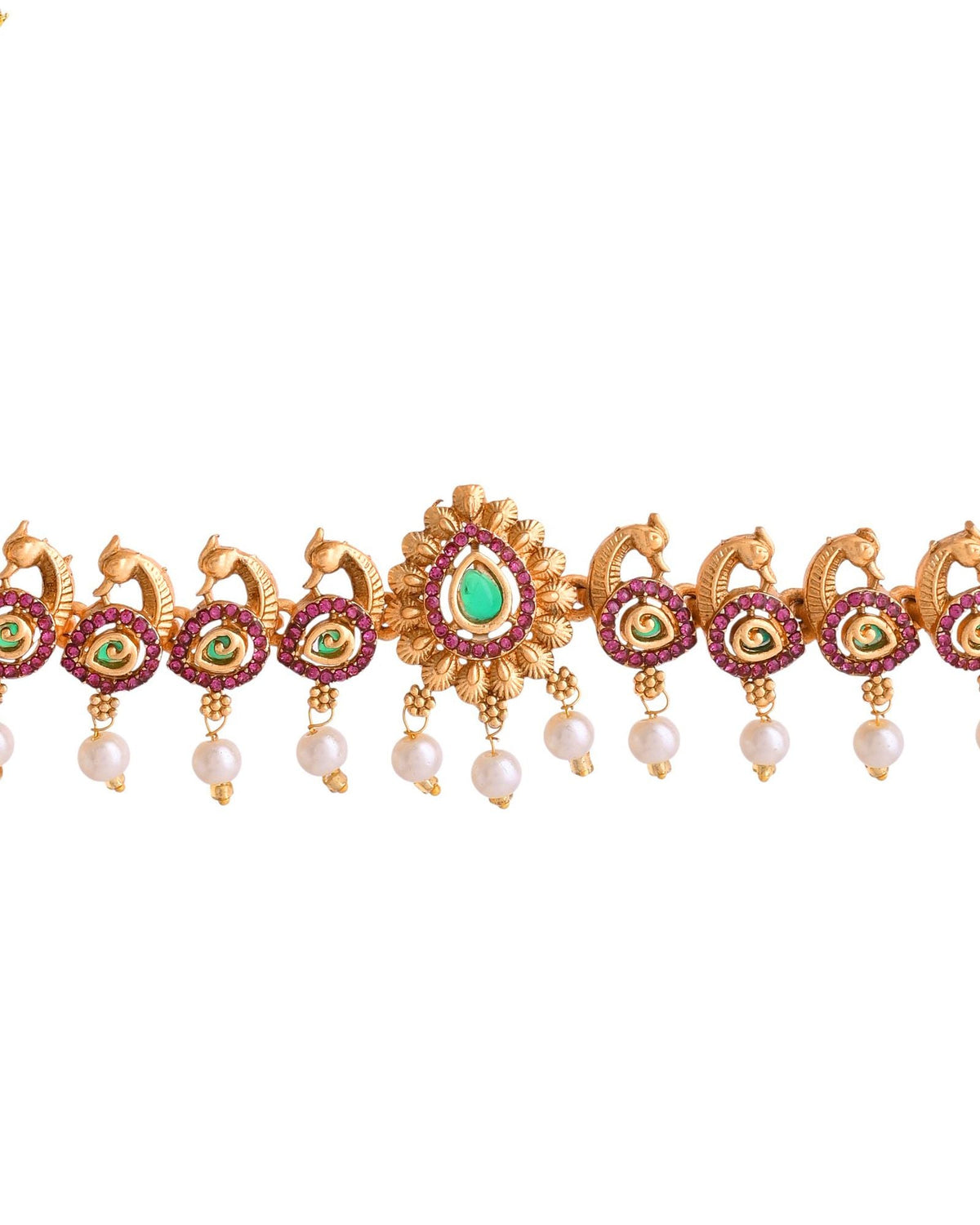 Jewels Nest Gold-Tone Peacock Motif Choker Necklace With Pearl Drops And Jhumka Earrings | Grocsy