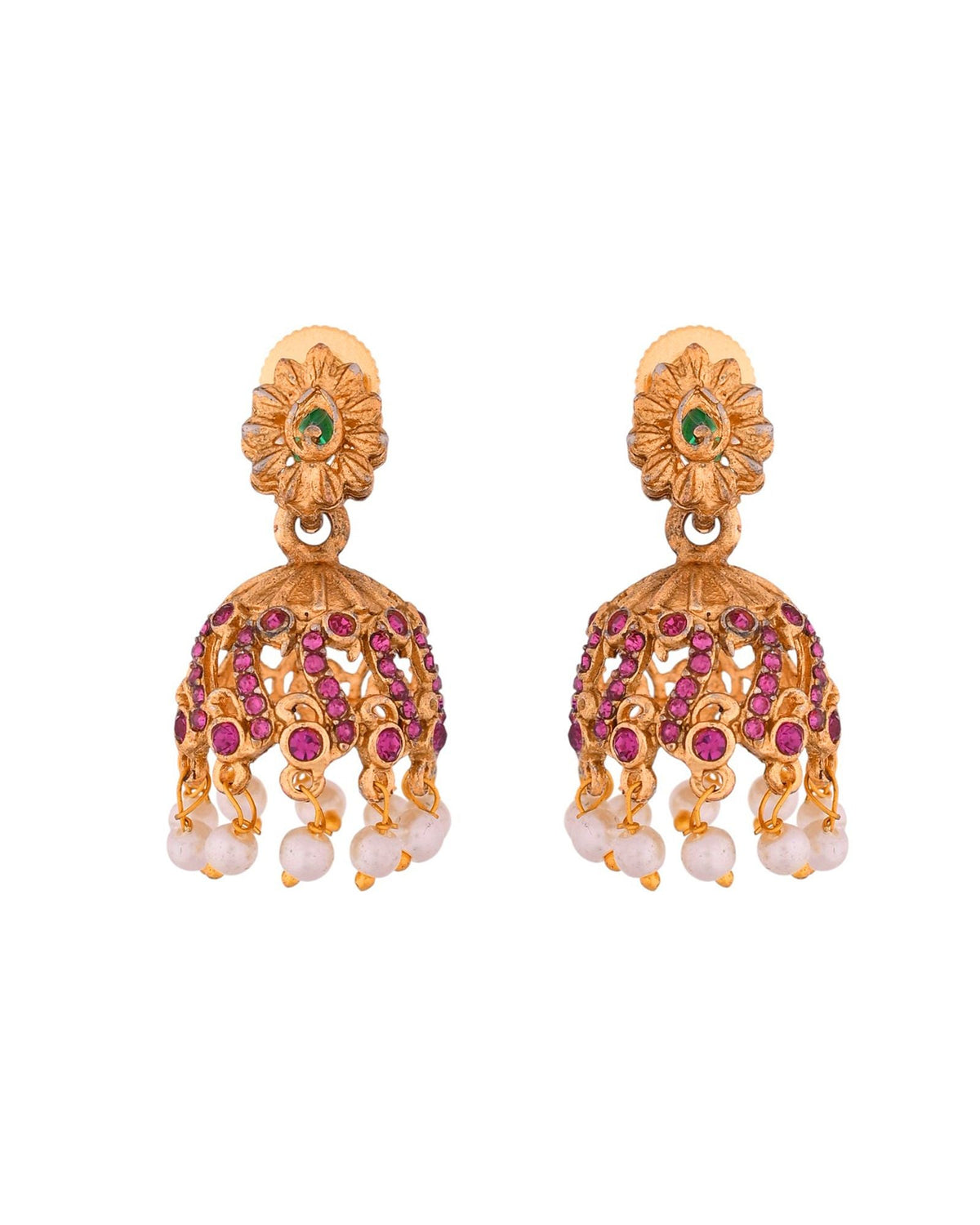 Jewels Nest Gold-Tone Peacock Motif Choker Necklace With Pearl Drops And Jhumka Earrings | Grocsy