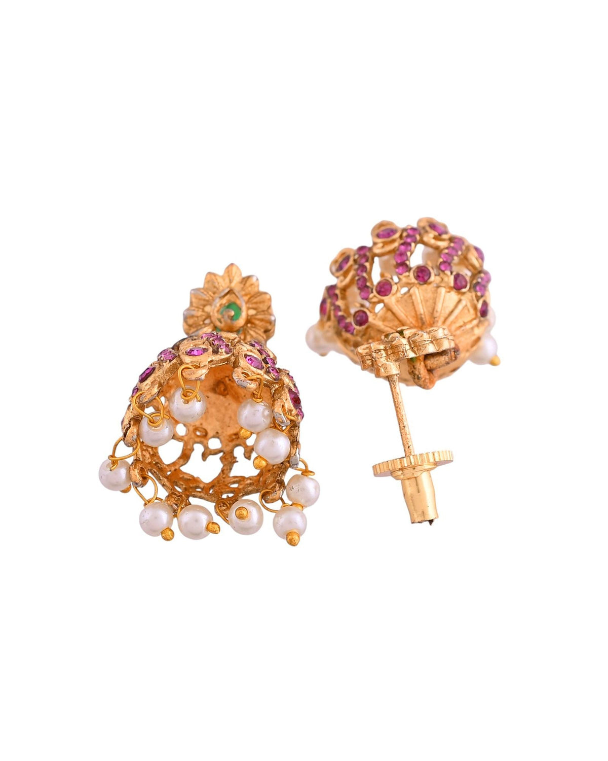 Jewels Nest Gold-Tone Peacock Motif Choker Necklace With Pearl Drops And Jhumka Earrings | Grocsy