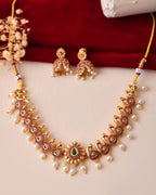 Jewels Nest Gold-Tone Peacock Motif Choker Necklace With Pearl Drops And Jhumka Earrings | Grocsy