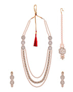 Jewels Nest Gold-Tone Layered Pearl Long Necklace With Crystal Motifs And Drop Earrings | Grocsy