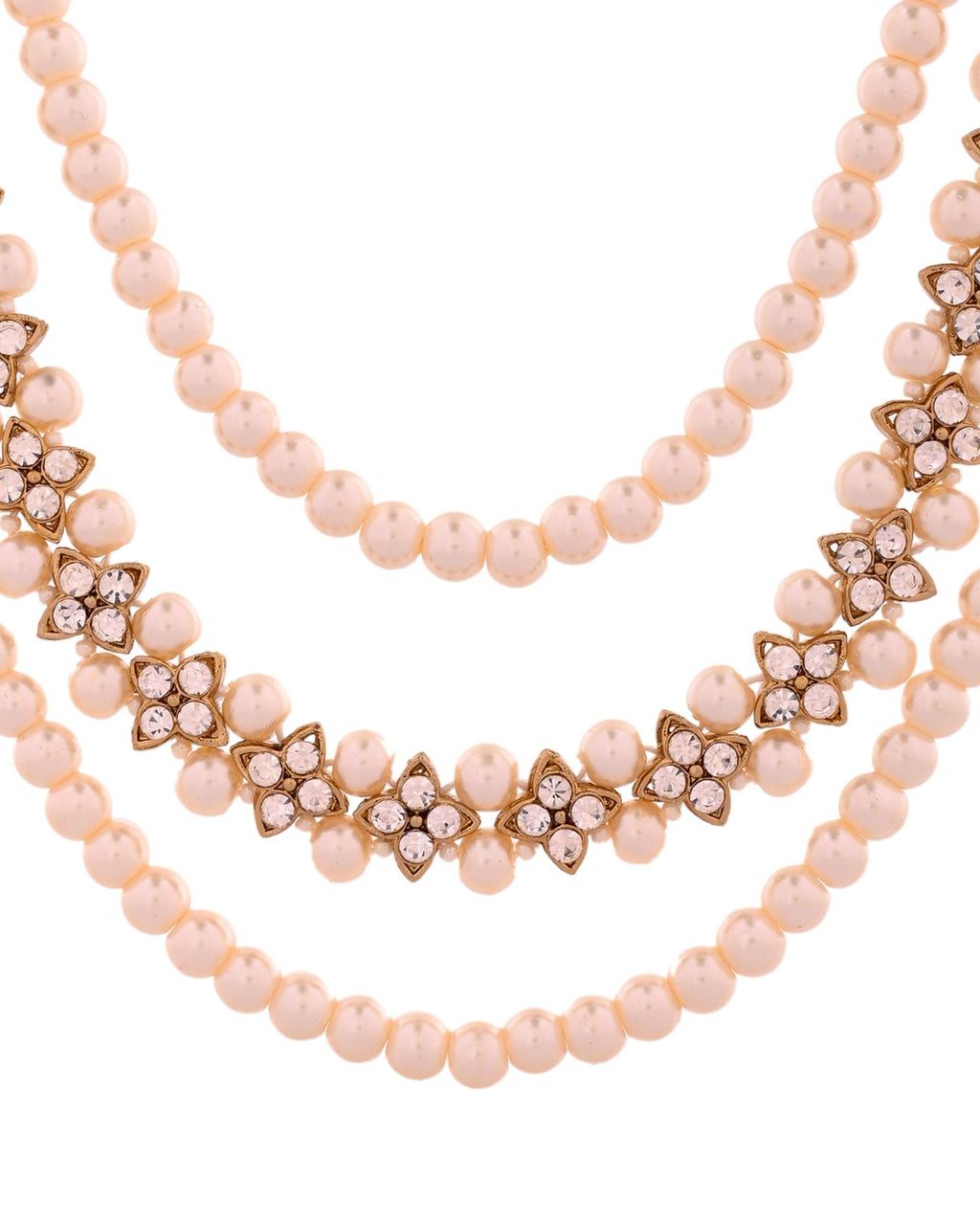 Jewels Nest Gold-Tone Layered Pearl Long Necklace With Crystal Motifs And Drop Earrings | Grocsy