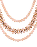 Jewels Nest Gold-Tone Layered Pearl Long Necklace With Crystal Motifs And Drop Earrings | Grocsy