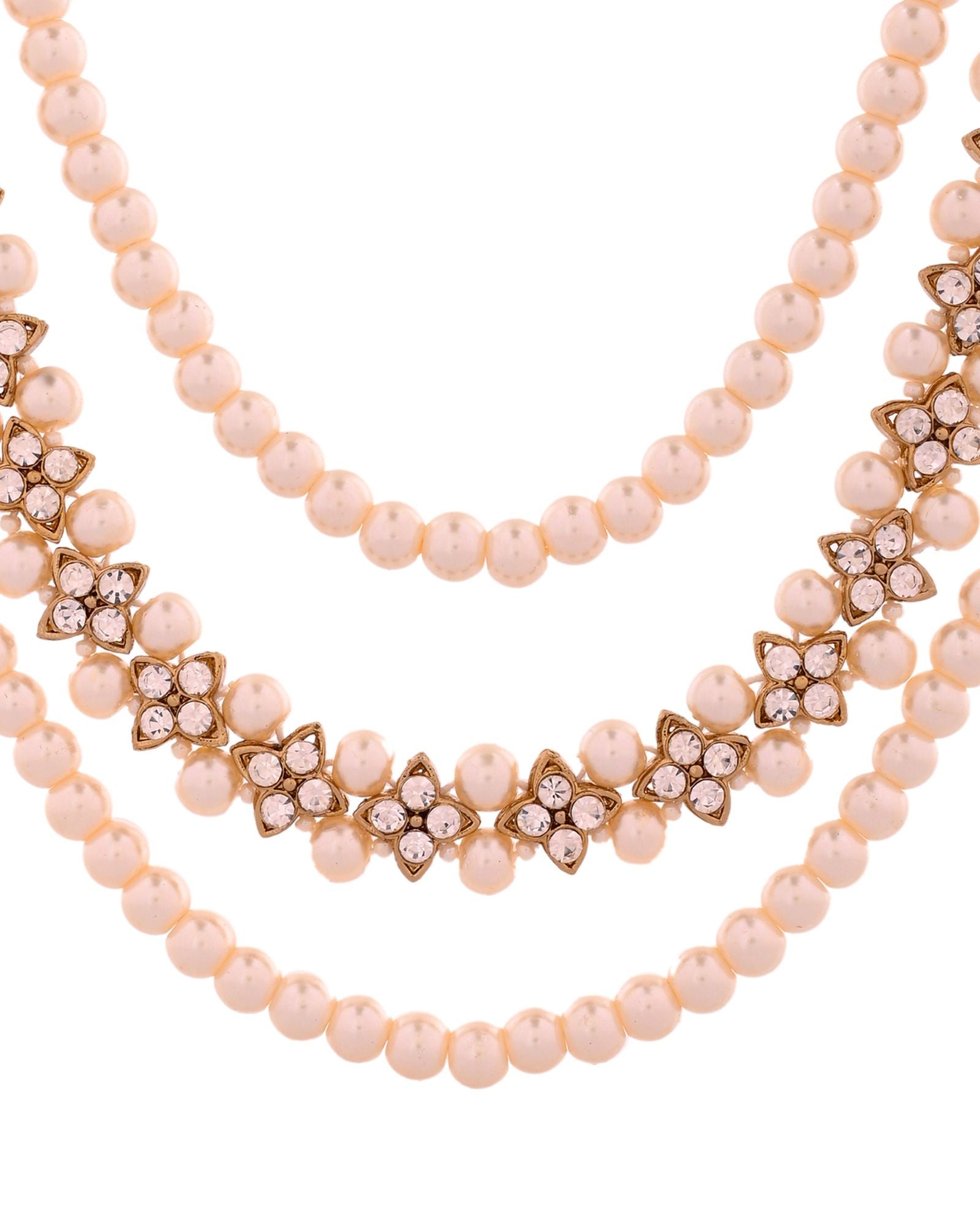 Jewels Nest Gold-Tone Layered Pearl Long Necklace With Crystal Motifs And Drop Earrings | Grocsy