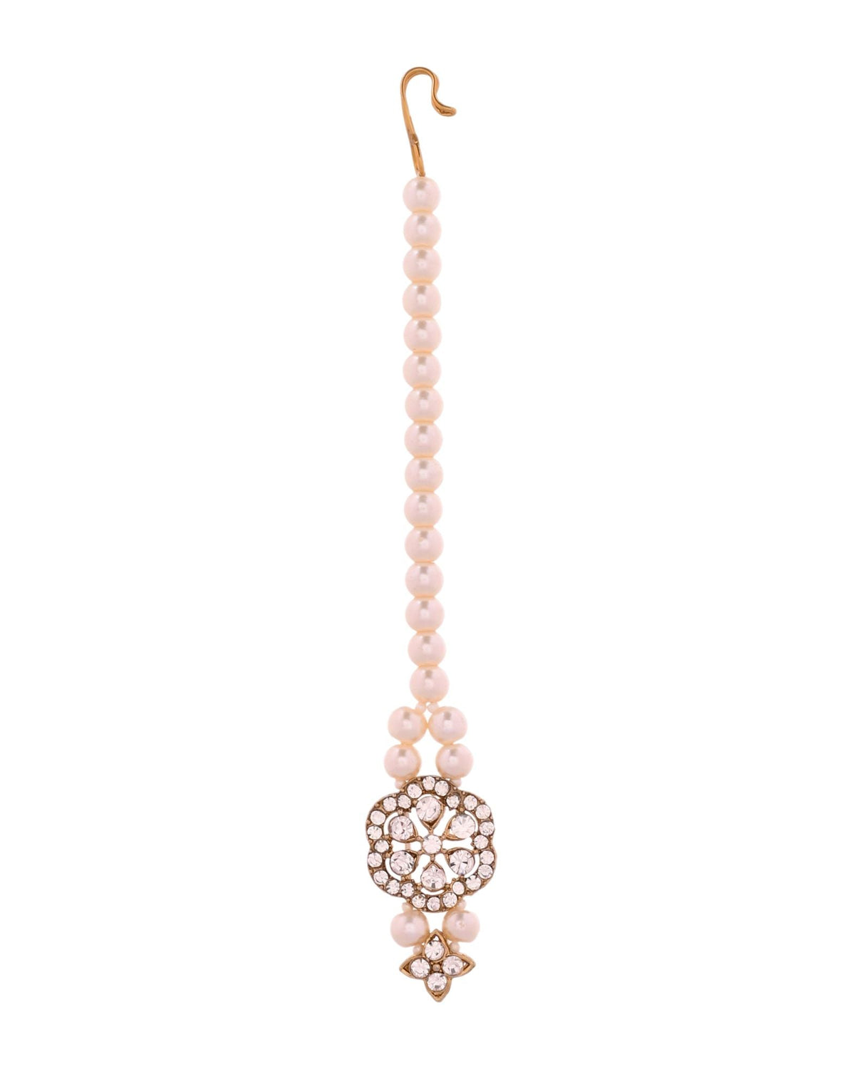 Jewels Nest Gold-Tone Layered Pearl Long Necklace With Crystal Motifs And Drop Earrings | Grocsy