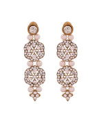 Jewels Nest Gold-Tone Layered Pearl Long Necklace With Crystal Motifs And Drop Earrings | Grocsy