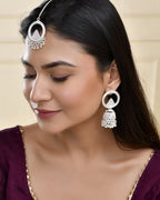 Jewels Nest Silver-Plated Crystal Embellished Jhumka Earrings with Circular Hoops