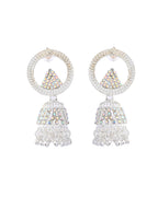 Jewels Nest Silver-Plated Crystal Embellished Jhumka Earrings with Circular Hoops