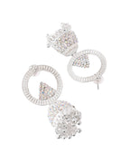 Jewels Nest Silver-Plated Crystal Embellished Jhumka Earrings with Circular Hoops