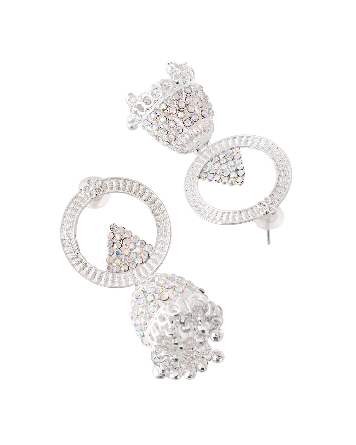 Jewels Nest Silver-Plated Crystal Embellished Jhumka Earrings with Circular Hoops