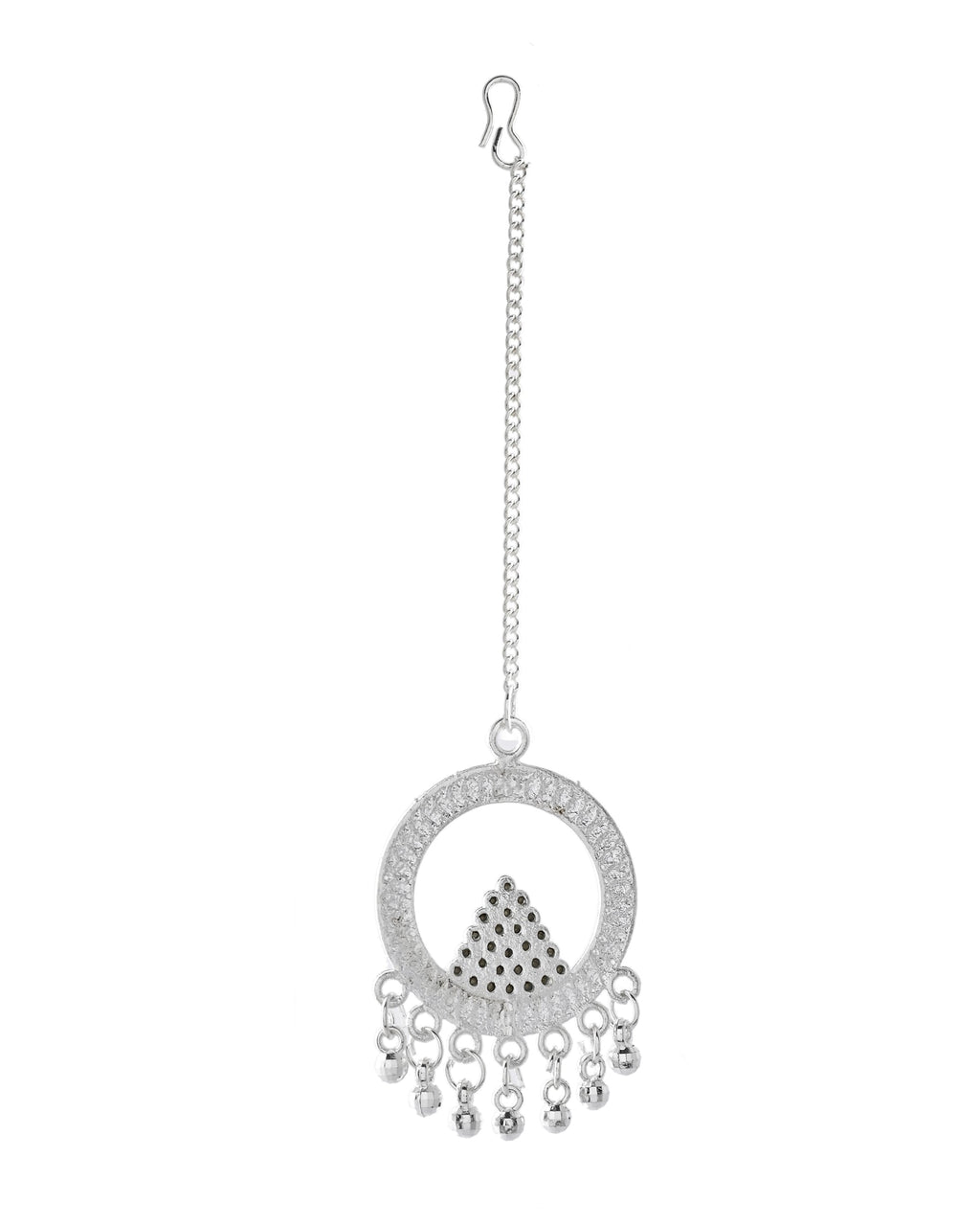 Jewels Nest Silver-Plated Crystal Embellished Jhumka Earrings with Circular Hoops