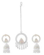 Jewels Nest Silver-Plated Crystal Embellished Jhumka Earrings with Circular Hoops