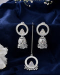 Jewels Nest Silver-Plated Crystal Embellished Jhumka Earrings with Circular Hoops