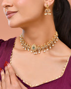 Jewels Nest Gold-Tone Temple Style Necklace With Red Green Stones And Pearl Drop Jhumka Earrings | Grocsy