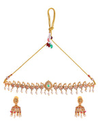 Jewels Nest Gold-Tone Temple Style Necklace With Red Green Stones And Pearl Drop Jhumka Earrings | Grocsy