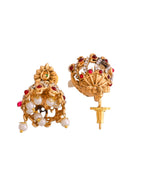 Jewels Nest Gold-Tone Temple Style Necklace With Red Green Stones And Pearl Drop Jhumka Earrings | Grocsy