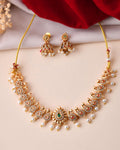 Jewels Nest Gold-Tone Temple Style Necklace With Red Green Stones And Pearl Drop Jhumka Earrings | Grocsy