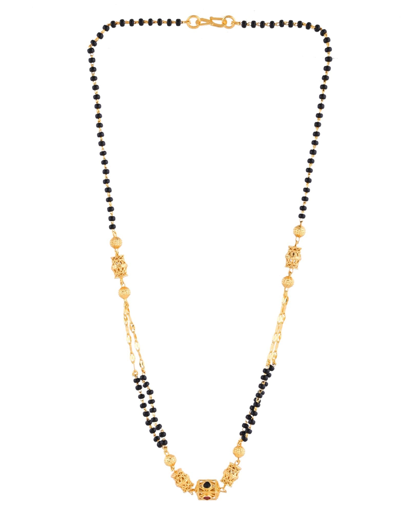 Jewels Nest Gold-Tone Black Beaded Mangalsutra Necklace With Filigree Center Design | Grocsy