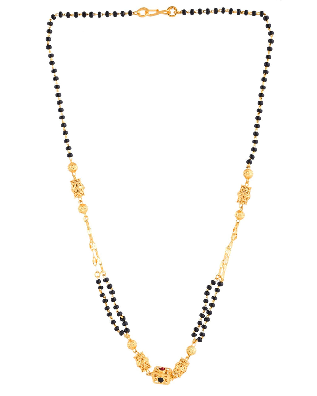 Jewels Nest Gold-Plated Black Beads Mangalsutra With Geometric Filigree Accent | Grocsy