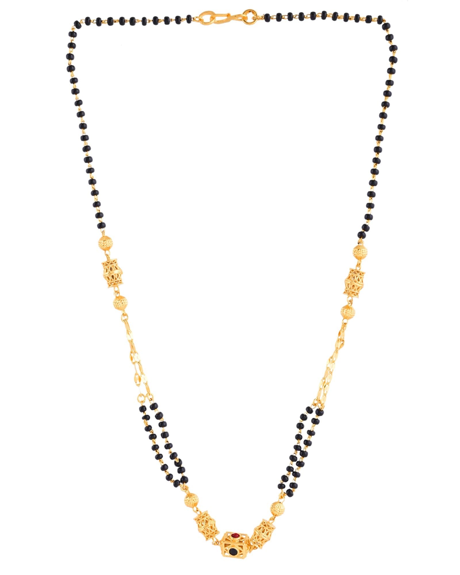 Jewels Nest Gold-Plated Black Beads Mangalsutra With Geometric Filigree Accent | Grocsy