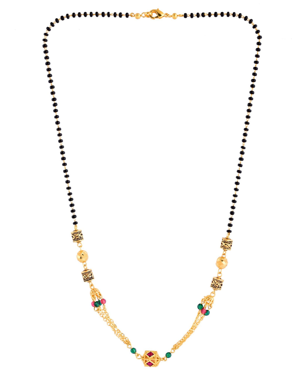 Jewels Nest Gold-Plated Black Beads Mangalsutra With Dual Chain & Stone Accent | Grocsy