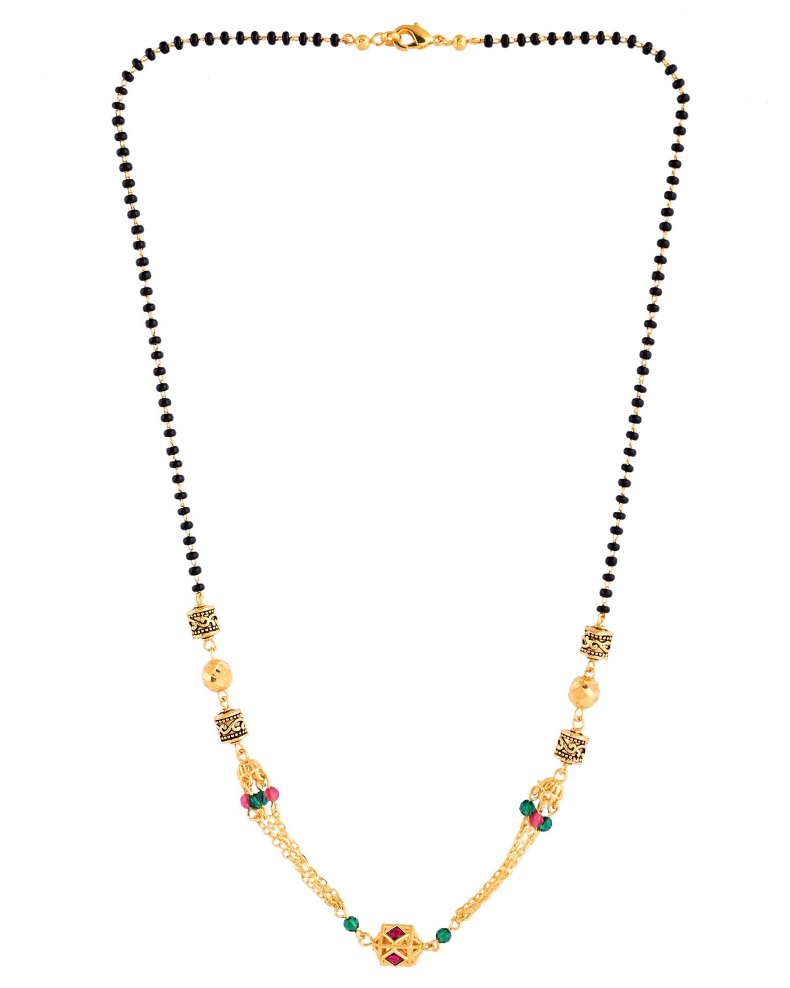 Jewels Nest Gold-Plated Black Beads Mangalsutra With Dual Chain & Stone Accent | Grocsy