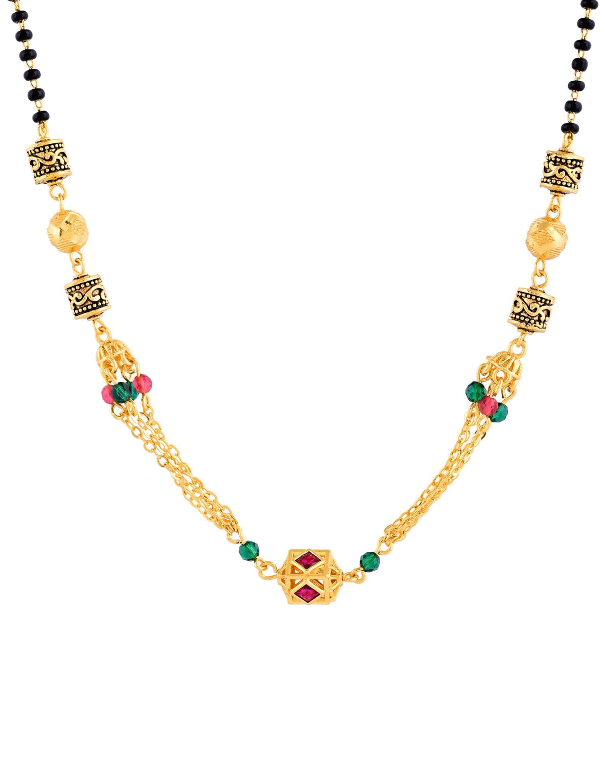 Jewels Nest Gold-Plated Black Beads Mangalsutra With Dual Chain & Stone Accent | Grocsy