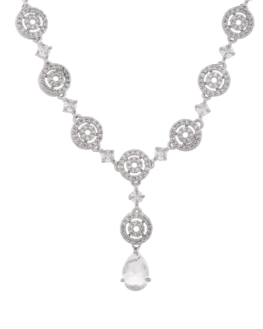 Jewels Nest Silver-Plated And Crystal Drop Necklace Set With Matching Earrings | Grocsy