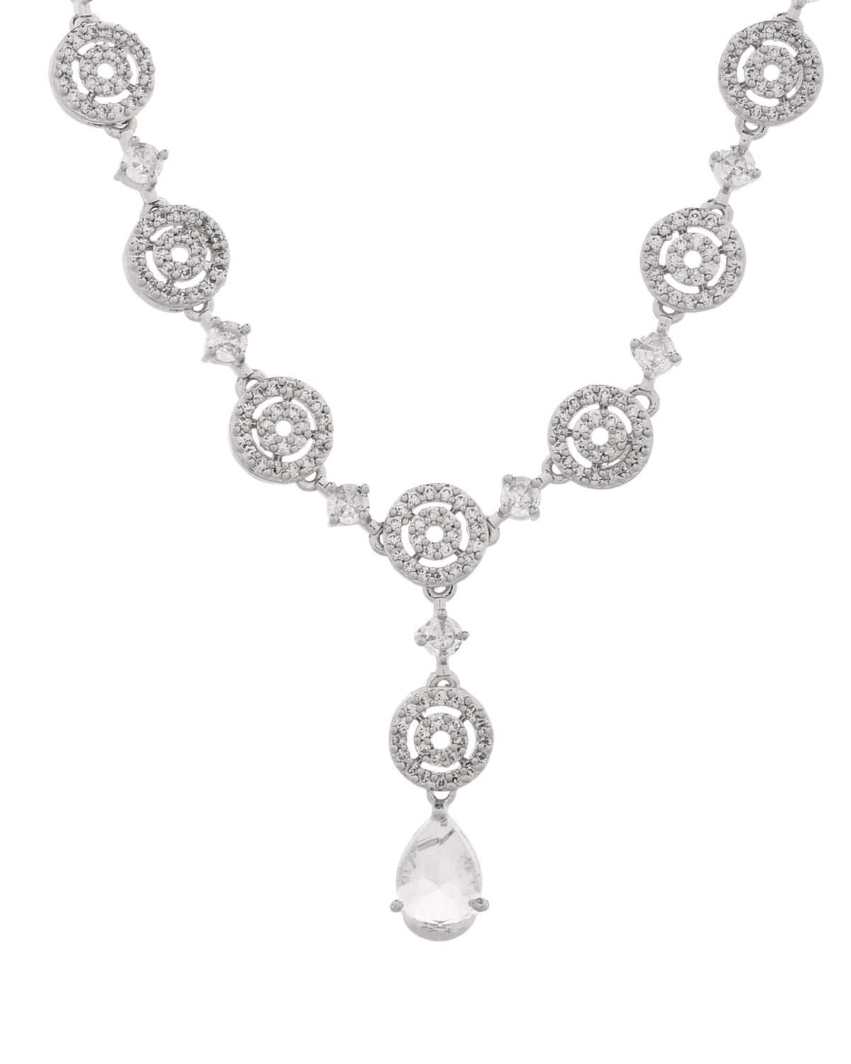 Jewels Nest Silver-Plated And Crystal Drop Necklace Set With Matching Earrings | Grocsy