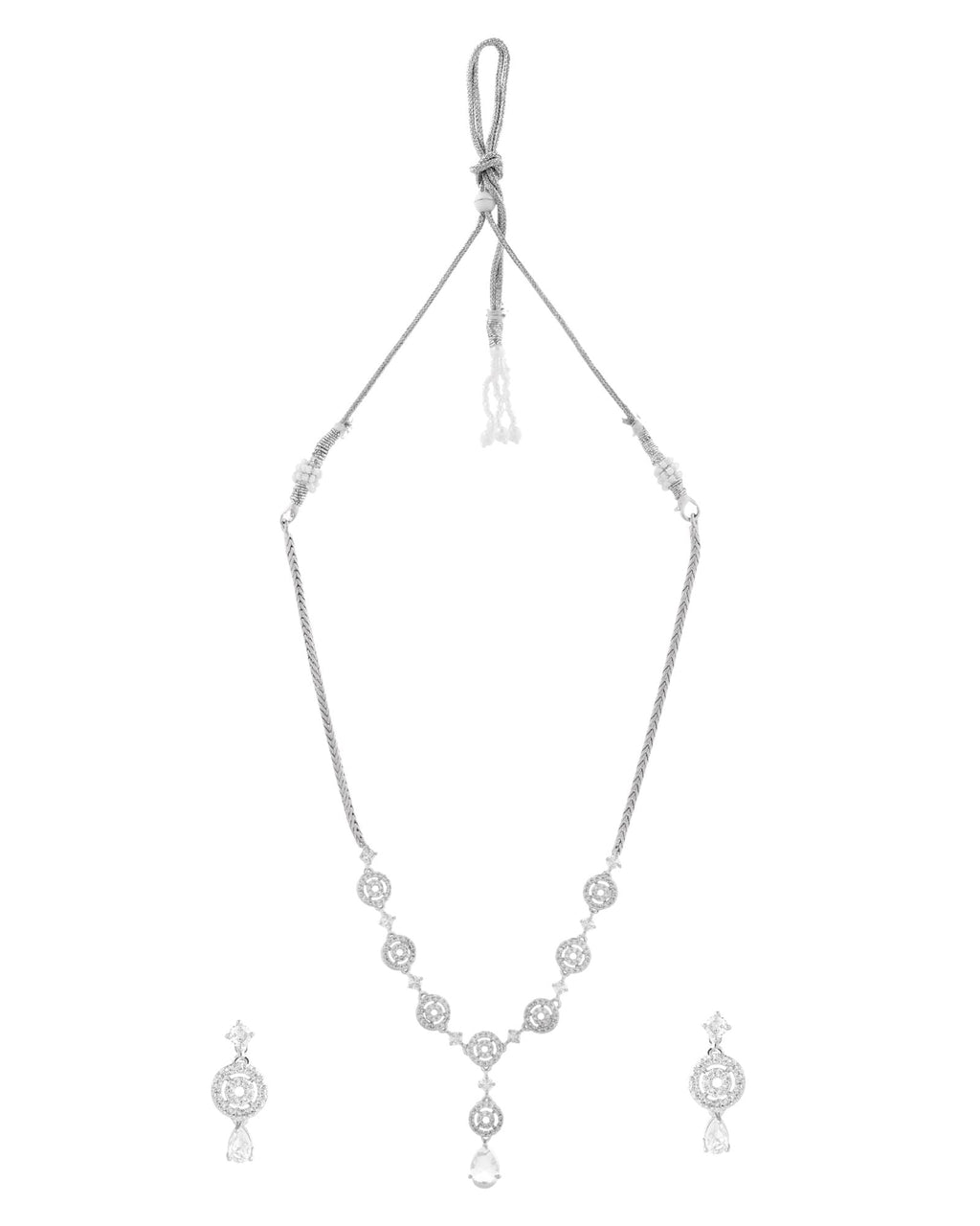 Jewels Nest Silver-Plated And Crystal Drop Necklace Set With Matching Earrings | Grocsy