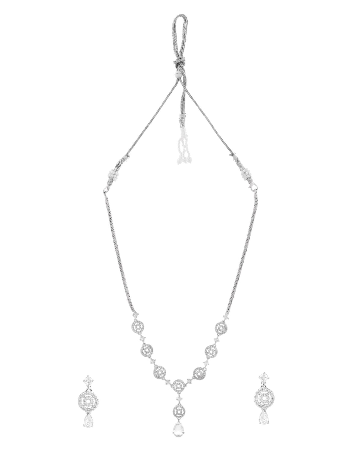 Jewels Nest Silver-Plated And Crystal Drop Necklace Set With Matching Earrings | Grocsy