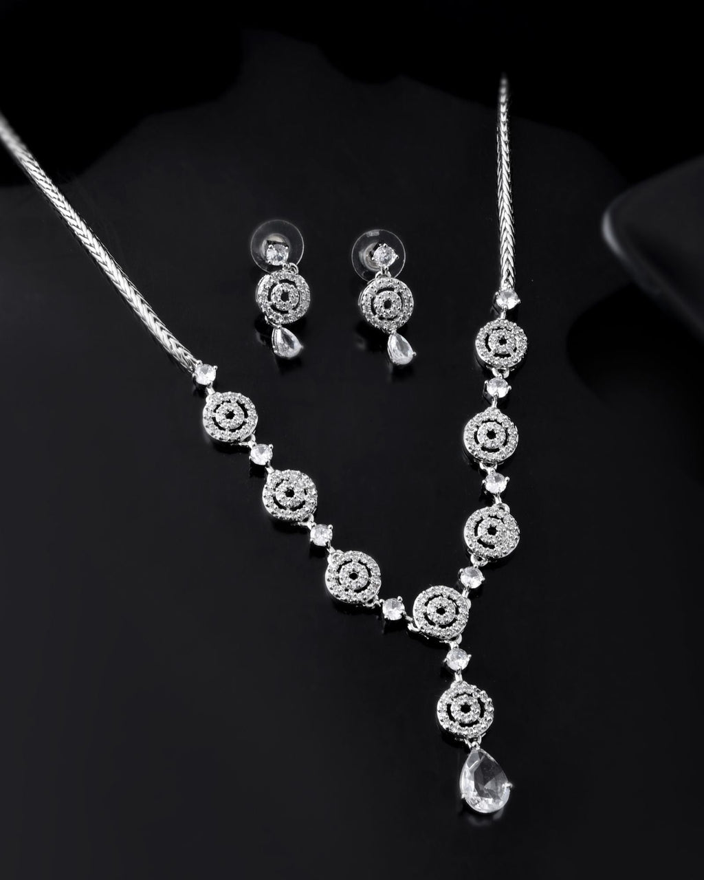 Jewels Nest Silver-Plated And Crystal Drop Necklace Set With Matching Earrings | Grocsy