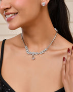 Jewels Nest Silver-Plated American Diamond (Ad) Necklace Set With Teardrop Pendant & Matching Earrings | Grocsy