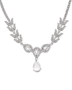 Jewels Nest Silver-Plated American Diamond (Ad) Necklace Set With Teardrop Pendant & Matching Earrings | Grocsy