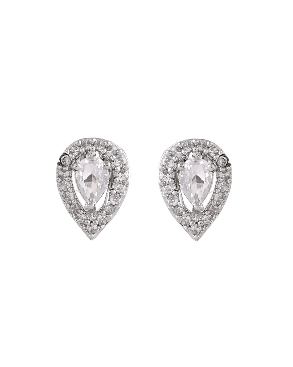 Jewels Nest Silver-Plated American Diamond (Ad) Necklace Set With Teardrop Pendant & Matching Earrings | Grocsy