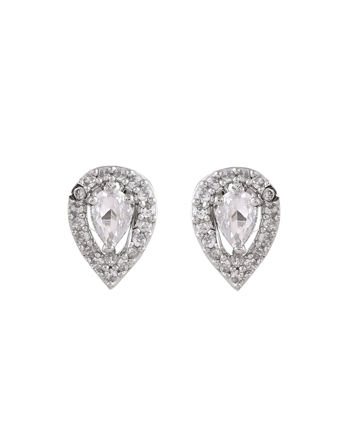 Jewels Nest Silver-Plated American Diamond (Ad) Necklace Set With Teardrop Pendant & Matching Earrings | Grocsy