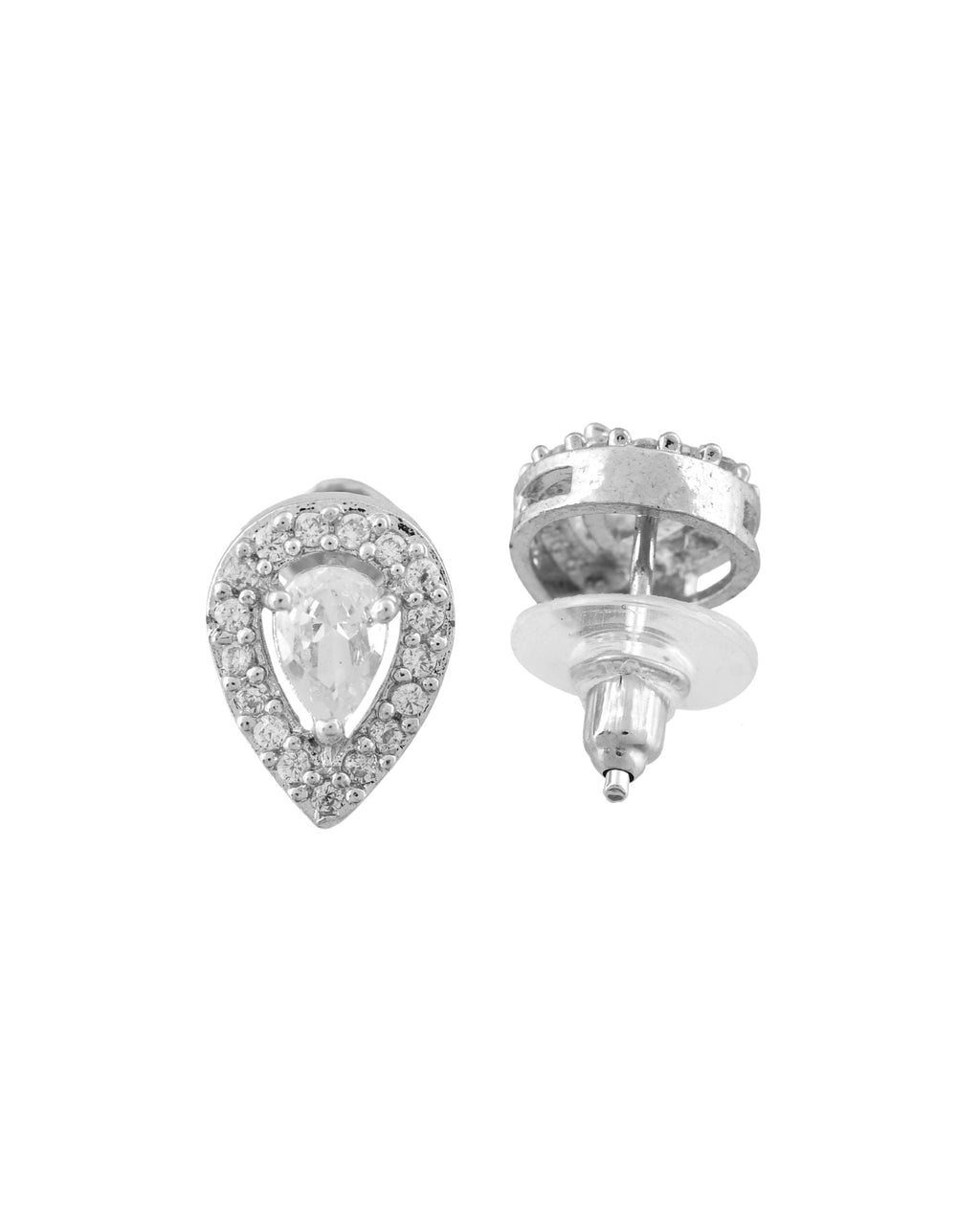 Jewels Nest Silver-Plated American Diamond (Ad) Necklace Set With Teardrop Pendant & Matching Earrings | Grocsy