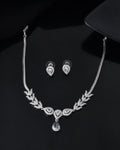 Jewels Nest Silver-Plated American Diamond (Ad) Necklace Set With Teardrop Pendant & Matching Earrings | Grocsy