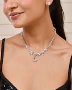 Jewels Nest Silver-Plated American Diamond (Ad) Floral Teardrop Necklace Set With Matching Stud Earrings | Grocsy