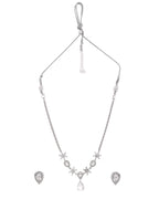Jewels Nest Silver-Plated American Diamond (Ad) Floral Teardrop Necklace Set With Matching Stud Earrings | Grocsy