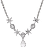 Jewels Nest Silver-Plated American Diamond (Ad) Floral Teardrop Necklace Set With Matching Stud Earrings | Grocsy