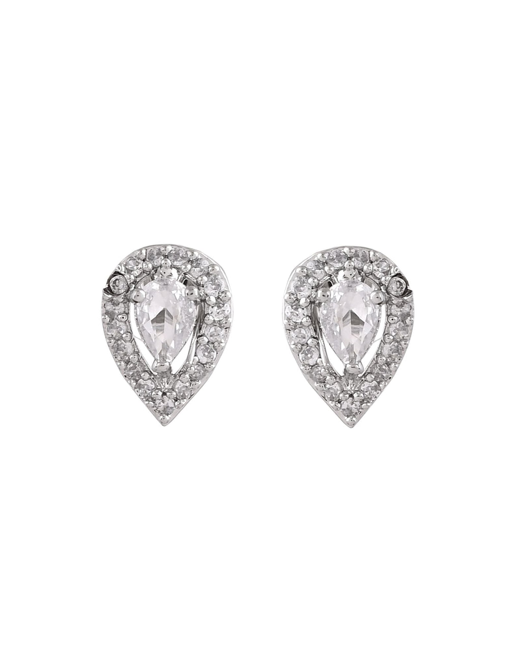 Jewels Nest Silver-Plated American Diamond (Ad) Floral Teardrop Necklace Set With Matching Stud Earrings | Grocsy