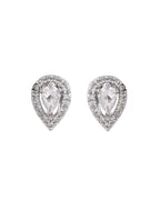 Jewels Nest Silver-Plated American Diamond (Ad) Floral Teardrop Necklace Set With Matching Stud Earrings | Grocsy