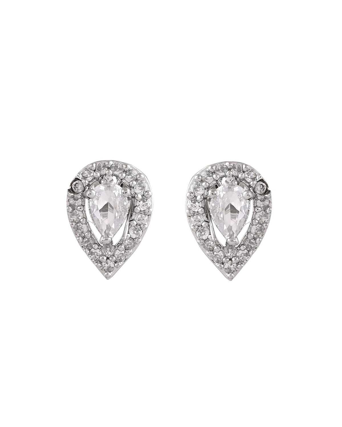 Jewels Nest Silver-Plated American Diamond (Ad) Floral Teardrop Necklace Set With Matching Stud Earrings | Grocsy