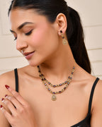 Jewels Nest Gold-Plated American Diamond (Ad) Purple Stone Teardrop Necklace Set With Matching Earrings | Grocsy